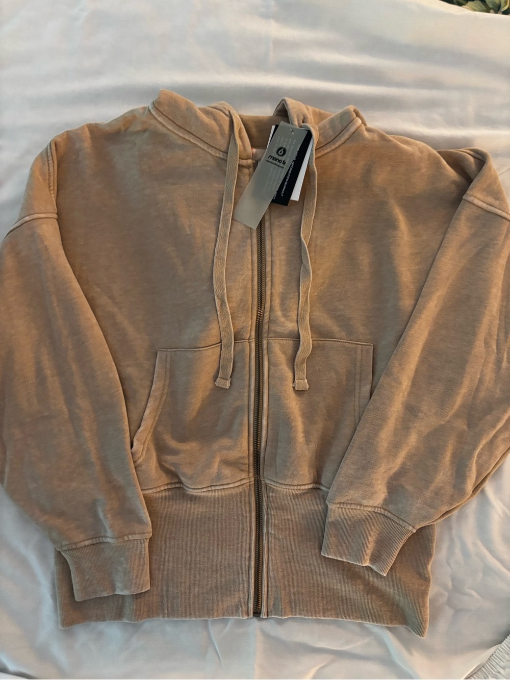 Mono B Burnout Zip-Up Hoodie Jacket Beige/Tan Medium NWT